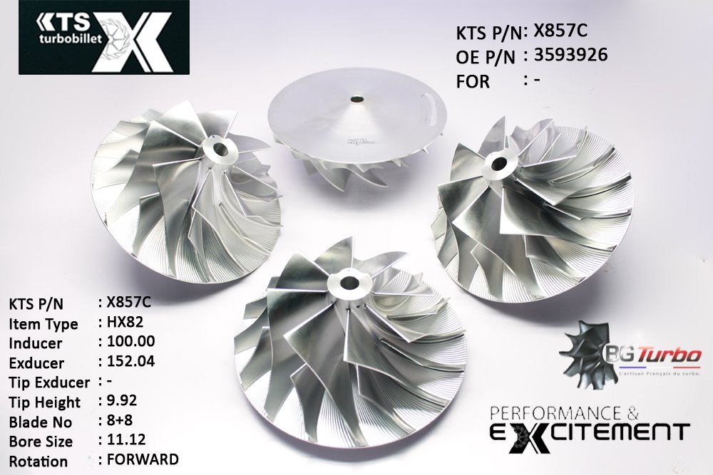 Turbo ROUE FORGÉE MFS PERFORMANCE - 8+8 PALES - INDUCER : 100 - EXDUCER : 152,04 - TYPE : HX82ANGLE : 60° - ROTATION : Forward - SUPER BACK : 10,08 - BORE SIZE : 11,12
